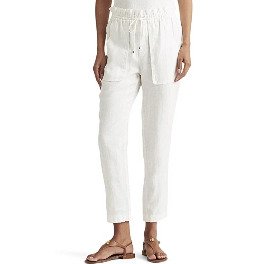 LAUREN RALPH LAUREN White Elastic‎ Waist Straight Leg Ankle Pants Size 12